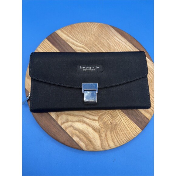 kate spade new york Handbags - NWOT Kate Spade Iconic Black Nylon Wallet Billfold Zip Around Silver Hardware